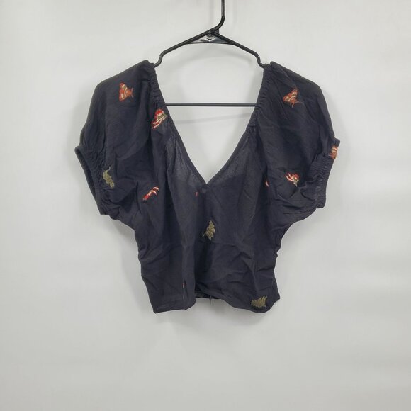 Disturbia Copia Moth Embroidered Cotton Puff Sleeve Top Women Size US 8 NWT - Picture 3 of 14